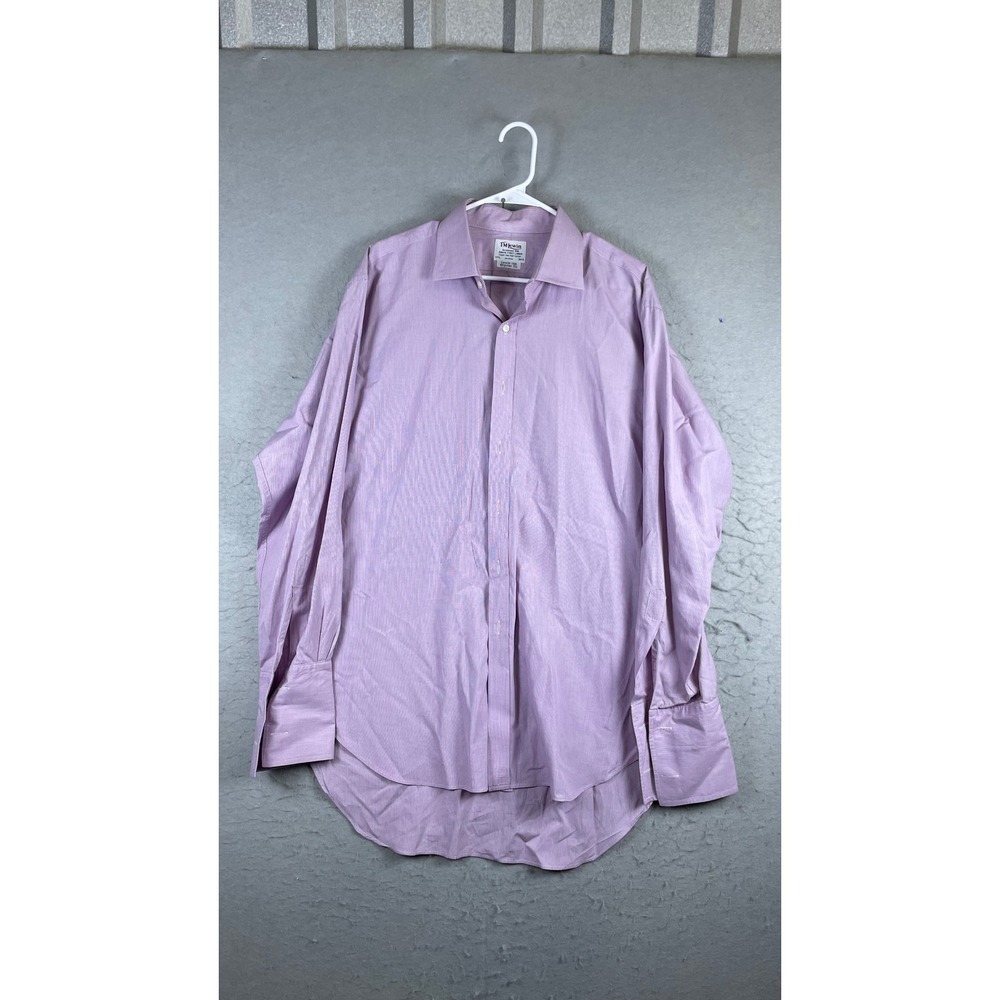 TM Lewin Dress Shirt Mens 17.5 Purple Micro Check Regular Fit Cotton